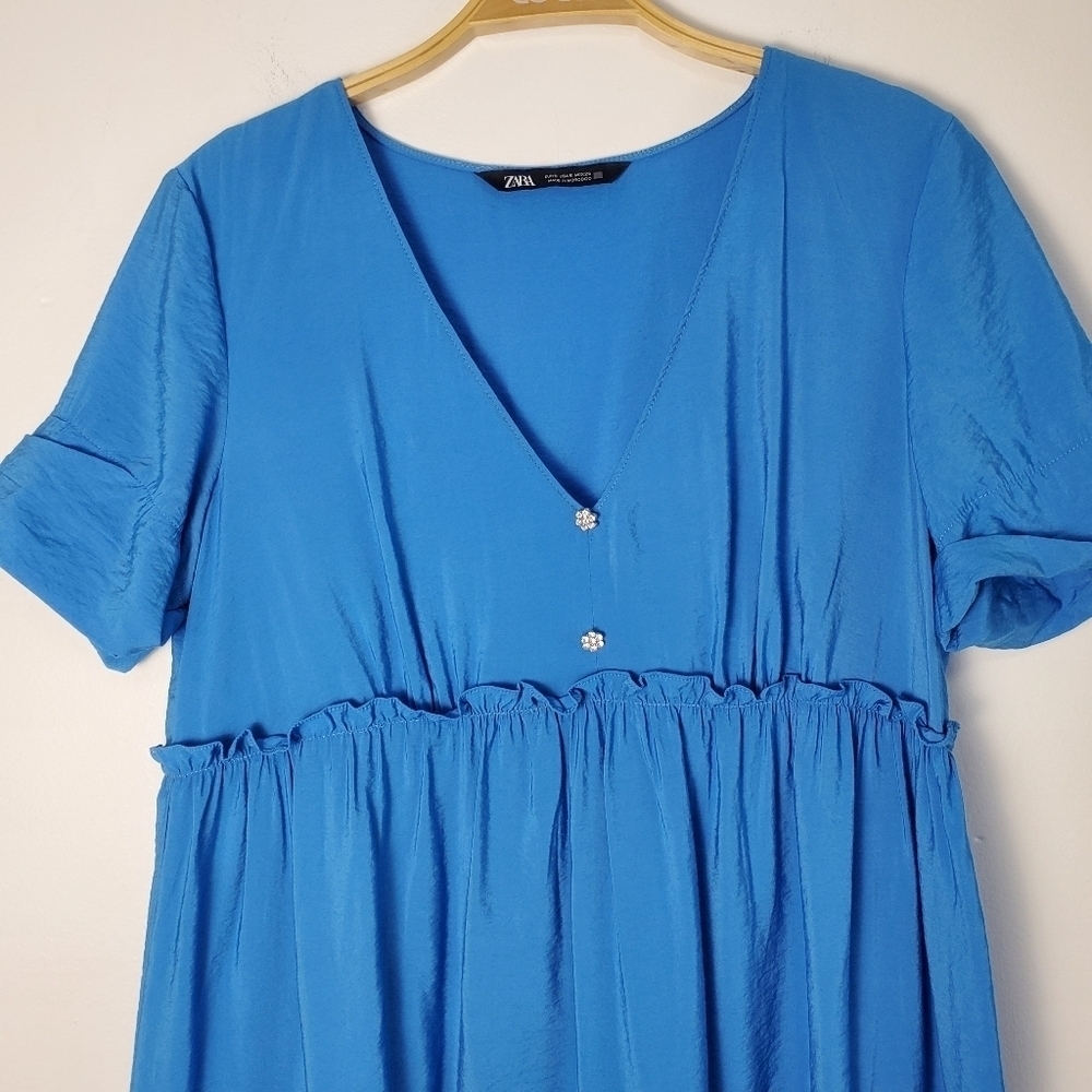 Zara Blue Tiered V Neck Dress - Picture 7 of 10
